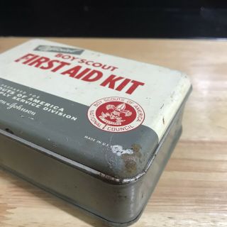Vintage Official Boy Scout First Aid Kit Metal Tin Johnson & Johnson 2
