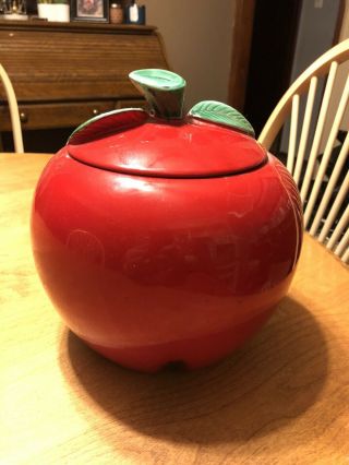 Vintage Ceramic Red Delicious Apple Cookie Jar With Lid ? 1950’s