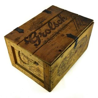 Grolsch Larger Beer Bottle Wood Crate Imported From Holland Vintage Old