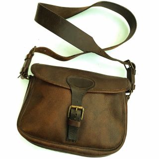 A Fine Vintage Leather Pigskin Cartridge Bag With Leather Strap Shooting Hunting