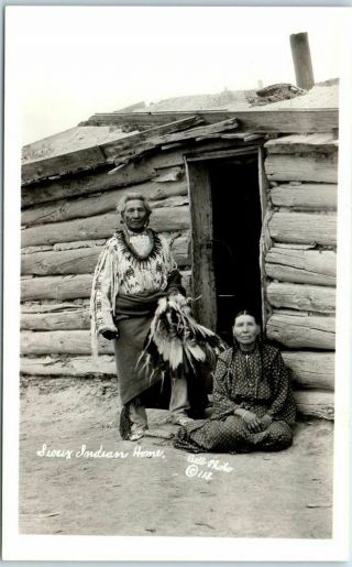 1930s Native Americana Rppc Postcard " Sioux Indian Home " Bell Photo 118 Sd