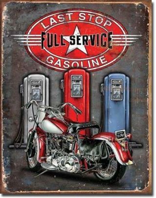 Last Stop Gasoline Gas Station Motorcycle Tin Sign Biker Retro Wall Decor Us 16 "