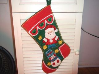 Vintage Finished Bucilla Handmade Christmas Stocking,  Felt And Sequins,  Santa