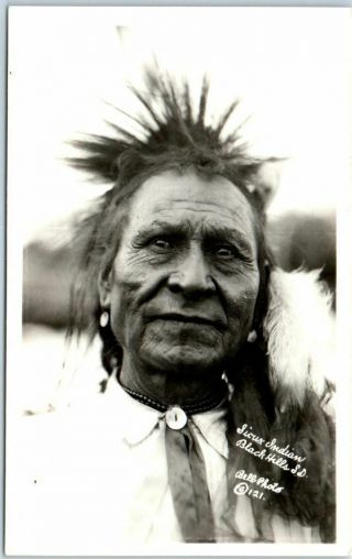 Native Americana Rppc Postcard " Sioux Indian,  Black Hills Sd " Bell Photo 121