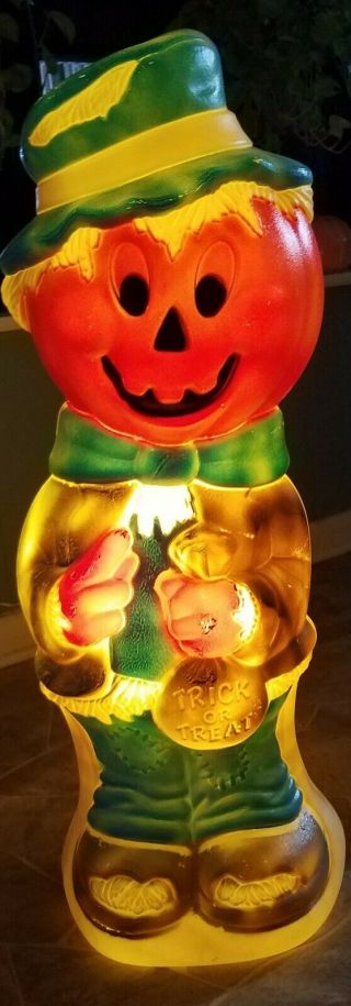 Vintage Halloween Scarecrow Pumpkin Head Blow Mold Light - Up/with Cord