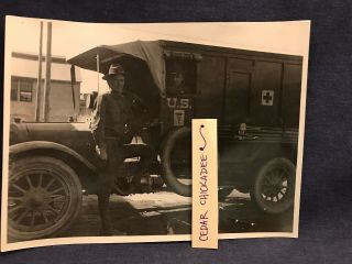 Vintage Photo Wwi - Era Wounded Veteran Us Army Truck Ww1 Gvrs Red Cross 3x6