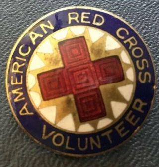Vtg American Red Cross Volunteer Bronze Enamel Lapel Pin 1”