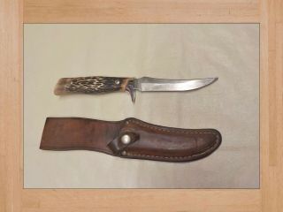 Vintage Camillus Fixed Blade Knife With Leather Sheath Made In Usa No 1012