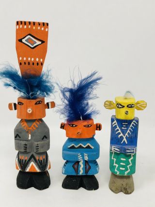 (3) Vintage Hopi Kachina Dolls Native American Roadside Route 66