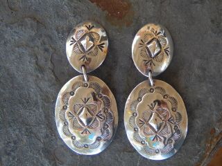 Vintage Navajo Sterling Silver Concho Clip On Earrings Signed Am Handmade