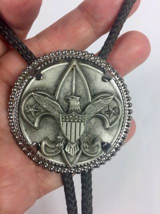 Vintage Boy Scouts Of America Bolo Tie Eagle Us Flag Shield Large Pendant Pewter