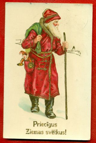 Latvia Lettland Christmas Santa Claus Red Robe Vintage Embossed Pc.  1867