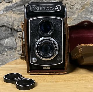 Vintage Yashica - A Twin Lens Reflex Camera 120mm,  Leather Case Yashica A Trl