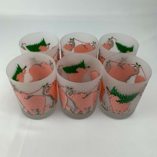 Vintage Neiman Marcus Frosted Pink Elephant Christmas Cocktail Glasses Set Of 6