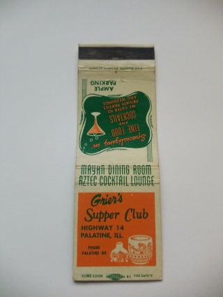 Grier’s Supper Club Palatine Illinois Matchbook Cover