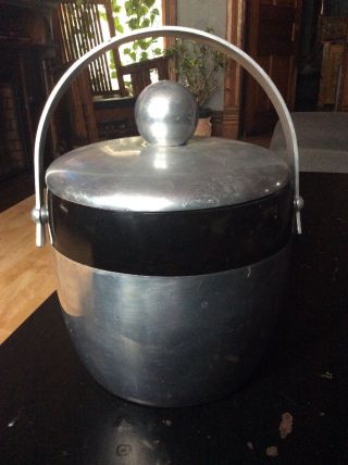 Vintage Mid Century Kromex Spun Aluminum Large Ice Bucket Atomic Look Mad Men