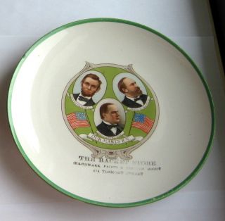 Advert China Plate - Our Martyrs Pres Lincoln,  Garfield,  Mckinley Guc 9 1/8in