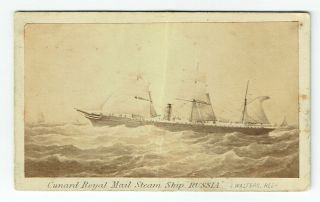 Victorian Cdv Photo Art Cunard Royal Mail Steam Ship Russia & Plan