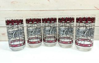 Vtg Coca Cola Tiffany Style Glasses Set Of 5 Walgreens Stained Glass Set