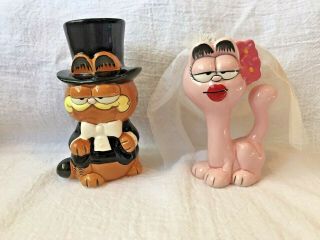 Garfield And Arlene Figurines Wedding Groom Bride Enesco Figurines Circa 1970 - 80