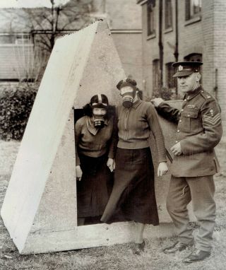 1939 Vintage Photo British Army Help Women Wearing Gas Masks In Air Raid Shelter