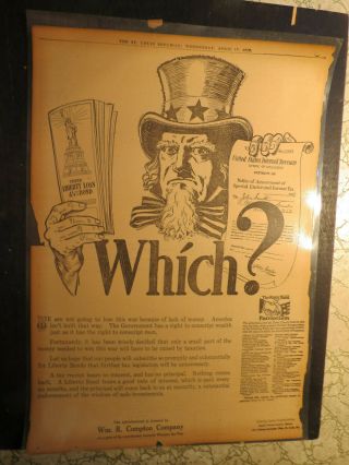 World War I Poster Newspaper Pg 1918 Uncle Sam In Top Hat Internal Revenue