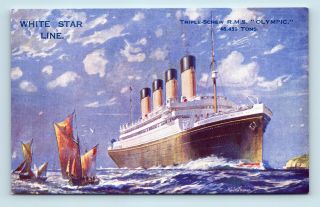 Rms Olympic - White Star Line Ocean Cruise Steamship - Titanic Sister - Postcard
