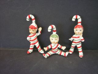 Vtg.  Geo.  Z.  Lefton Christmas Candy Cane Figurines (set Of 3) 3 1/2 " & 4 "