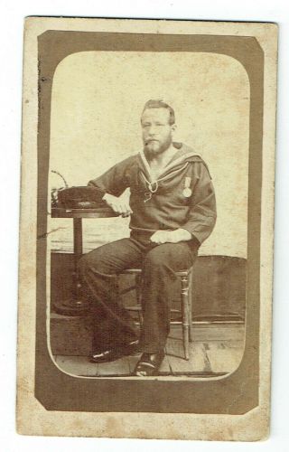 Victorian Cdv Photo Military Navy Rating Medal Hms Repulse Unstated Photographer