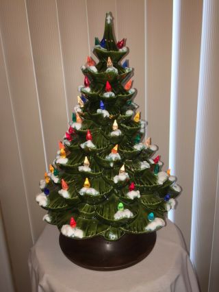 Vintage Arnel Ceramic Snow Capped Multi - Colored Light Up Holiday Christmas Tree