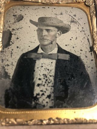 Antique Ambrotype Portrait Of Rare Man With Hat 1860’s Union Case Gutta Percha