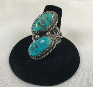 Vintage Native American Navajo Hand Crafted Turquoise Sterling Silver Ring Sz 9