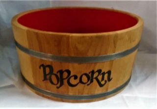Spaulding & Frost Wooden Barrel Popcorn Bucket Bowl W/red Vinyl Liner