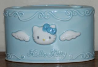 Sanrio Hello Kitty Blue Ceramic Toothbrush Holder Blue Angel Wings 1976 - 1999