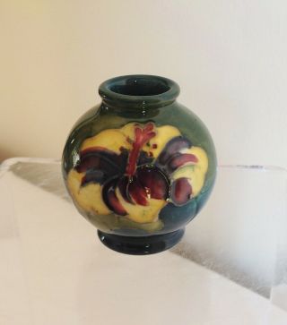 Vintage Moorcroft Pottery Tube Lined “hibiscus " Flowers Miniature Vase
