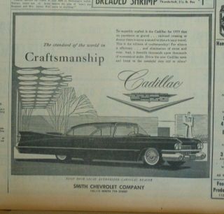 1959 Newspaper Ad For Cadillac - Standard Of The World In Craftsmanship