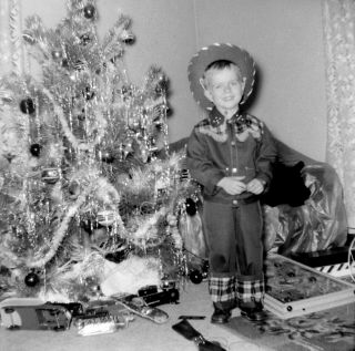 Sq313 Photo Negative 2 1/4 " 1950s ? Cowboy Christmas Tree Boy Toys