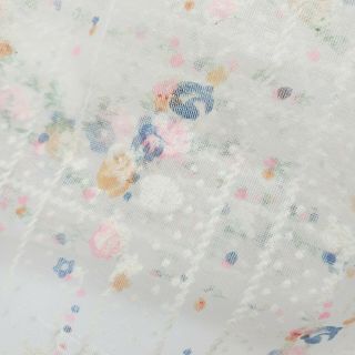 Vintage Flocked Fabric Flower Sheer White 36x45