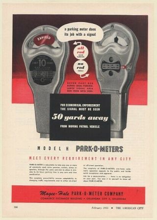 1955 Magee - Hale Park - O - Meter Model H Parking Meter Red Signal Print Ad