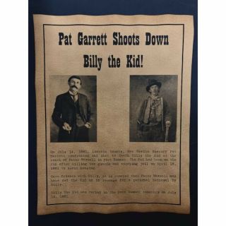 Outlaw Billy The Kid Shot And Killed Notice Poster On Old Parchment Paper