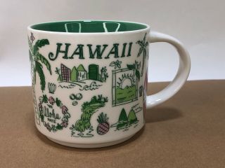 Starbucks Coffee Mug Cup Hawaii Been There Series 14 Oz 2018 Green White Pink
