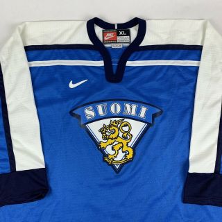 Vtg Nike Finland Suomi National Olympic Hockey Jersey Mens Xl X - Large Blue
