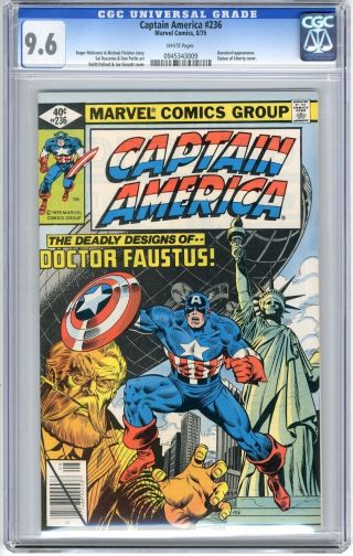 Captain America 236 Cgc 9.  6 Nm,  White Pgs 8/79 Daredevil App.  Statue Of Lib