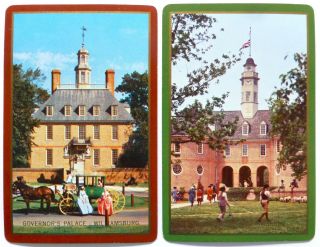 Pair Vintage Swap Cards.  Williamsburg Virginia.  Colonial Revival Town.  Gilt.