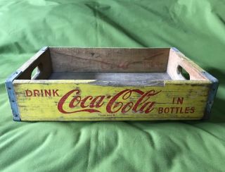 Guc Vintage 1969 Yellow Coca Cola In Bottles Wooden Carrier Crate Box Case Good