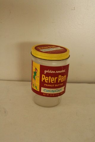 Vintage Peter Pan Peanut Butter Glass Jar W/ Lid Derby Foods Collectible Display
