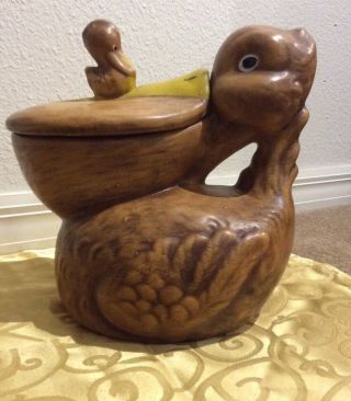 Vintage 1960’s California Pottery Pelican Bird With Baby Cookie Jar Special