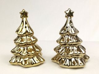 Salt & Pepper Shakers Gold Christmas Tree Ceramic Arlington Designs