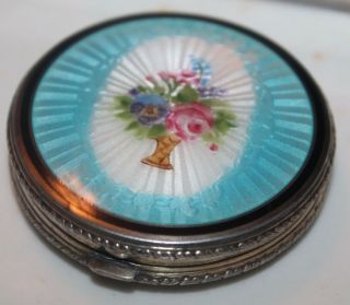 Vintage Compact Vanity Case Sterling Silver And Guilloche Enamel Gorgeous