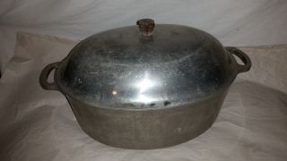 Vtg Majestic Cookware Cast Aluminum Oval Roasting Pan High Dome Lid 15 " X 9.  5 "